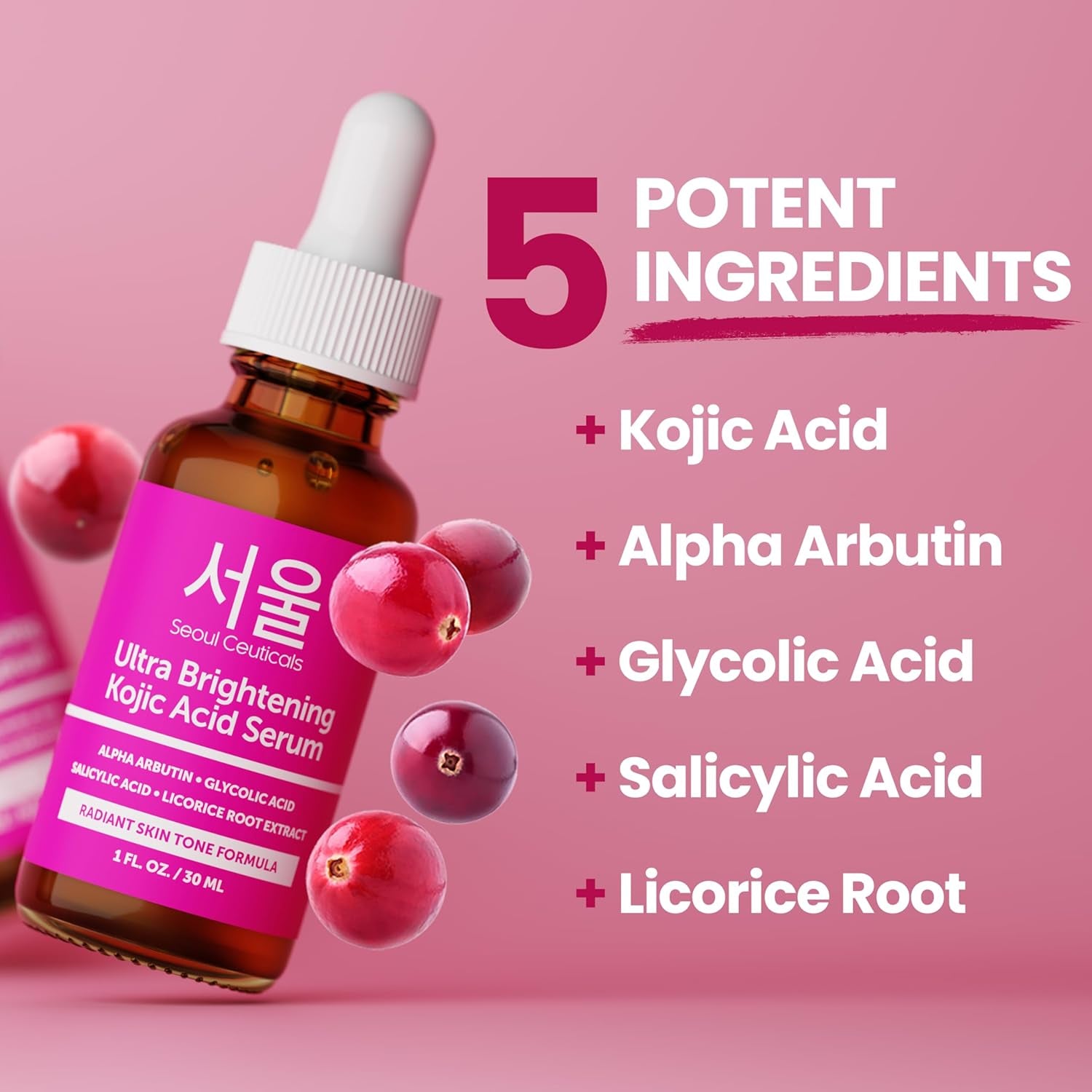 Korean Skin Care Kojic Acid Serum Alpha Arbutin – Dark Spot Remover Corrector Glycolic Acid + Salicylic Acid K Beauty 1Oz